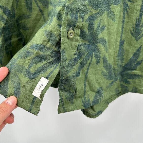 ONIA Men's Linen Cotton Green Palm Print Button Down Shirt // L - Picture 5 of 8